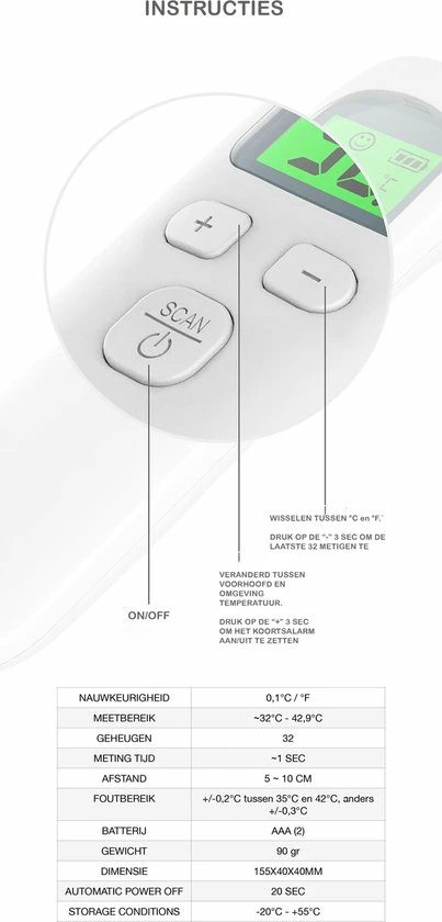 Djambo Thermometer Voorhoofd Infrarood Met Digitaal Kleuren Display - Snelle Meting In 1 Seconde - Thermometer Lichaam En Objecten - Koorts Thermometer Voor Baby, Kinderen En Volwassen - Gratis Batterijen 6 Djambo Thermometer Voorhoofd Infrarood Met Digitaal Kleuren Display - Snelle Meting In 1 Seconde - Thermometer Lichaam En Objecten - Koorts Thermometer Voor Baby, Kinderen En Volwassen - Gratis Batterijen - Afbeelding 4