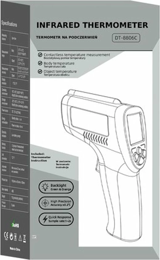 RoHS Infrarood Thermometer - Contactloos - Koortsmeter Voor Kind En Volwassenen 6 RoHS Infrarood Thermometer - Contactloos - Koortsmeter Voor Kind En Volwassenen - Afbeelding 4