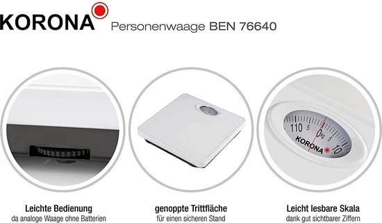 Korona Ben- Analoge Personenweegschaal- Wit 6 Korona Ben- Analoge Personenweegschaal- Wit - Afbeelding 4