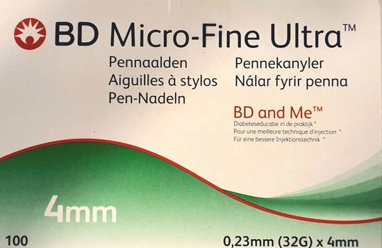 Becton Dickinson BD Microfine+ 4 Mm Thinwall Pennaalden 100 Stuks 3 Becton Dickinson BD Microfine+ 4 Mm Thinwall Pennaalden 100 Stuks