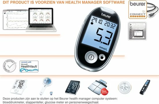 * Beurer - GL44 Glucosemeter Mmol/l (NL) - Beurer Connect - Zwart 9 * Beurer - GL44 Glucosemeter Mmol/l (NL) - Beurer Connect - Zwart - Afbeelding 7