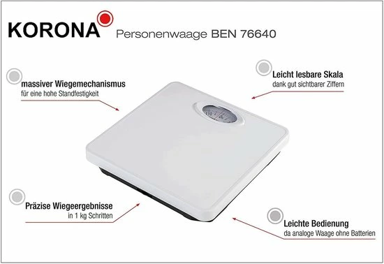 Korona Ben- Analoge Personenweegschaal- Wit 7 Korona Ben- Analoge Personenweegschaal- Wit - Afbeelding 5
