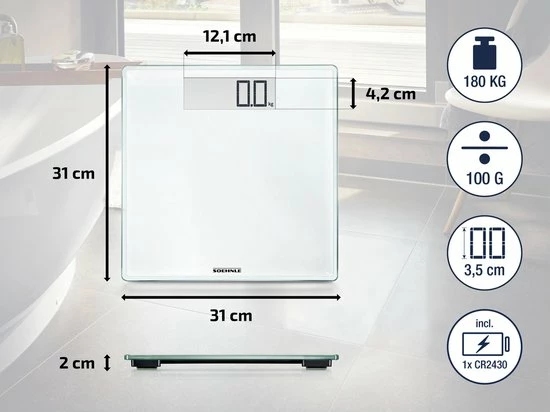 Soehnle Personenweegschaal Digitaal Style Sense Comfort 100 - Wit - Tot 100 Kg - Incl. Batterijen 7 Soehnle Personenweegschaal Digitaal Style Sense Comfort 100 - Wit - Tot 100 Kg - Incl. Batterijen - Afbeelding 5