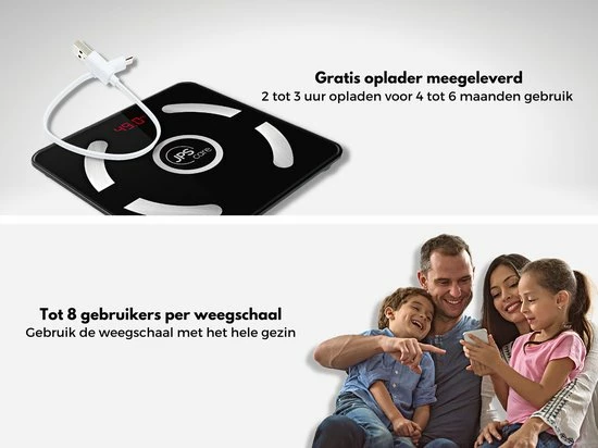 JPS Care? Personenweegschaal - Smart Weegschaal - Met 12 Lichaamsanalyse & Vetpercentage Metingen - Digitaal - Bluetooth Met App - Oplaadbaar Met 6 Maanden Batterij - Zwart 8 JPS Care? Personenweegschaal - Smart Weegschaal - Met 12 Lichaamsanalyse & Vetpercentage Metingen - Digitaal - Bluetooth Met App - Oplaadbaar Met 6 Maanden Batterij - Zwart - Afbeelding 6