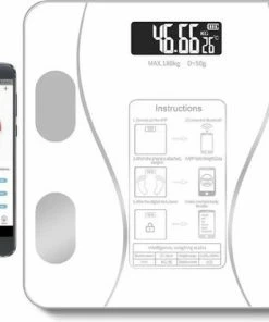 Merkloos Digitale Smart Weegschaal - Personenweegschaal - Met Lichaamsanalyse - USB Oplaadbaar - Met App - Wit