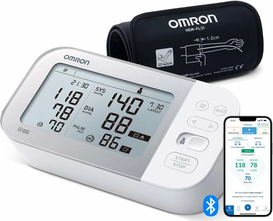 OMRON X7 Smart Bloeddrukmeter Bovenarm - Blood Pressure Monitor - Klinisch Gevalideerd - Met Mobiele App - 22 Tot 42 Cm Manchet 3 OMRON X7 Smart Bloeddrukmeter Bovenarm - Blood Pressure Monitor - Klinisch Gevalideerd - Met Mobiele App - 22 Tot 42 Cm Manchet