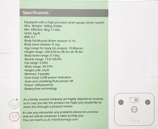 Beepower - Personenweegschaal - Self Powered - Met Lichaamsanalyse - Zwart 7 Beepower - Personenweegschaal - Self Powered - Met Lichaamsanalyse - Zwart - Afbeelding 5