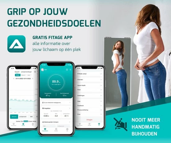 FITAGE® Personenweegschaal - Weegschaal Met 17x Lichaamsanalyse - Vetpercentagemeter - FITAGE App 5 FITAGE® Personenweegschaal - Weegschaal Met 17x Lichaamsanalyse - Vetpercentagemeter - FITAGE App - Afbeelding 3