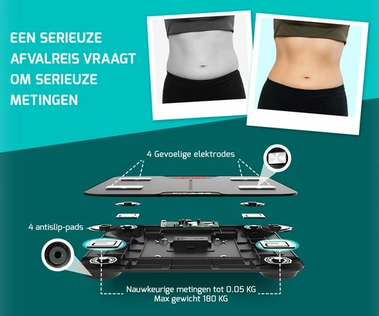 FITAGE® Personenweegschaal - Weegschaal Met 17x Lichaamsanalyse - Vetpercentagemeter - FITAGE App 15 FITAGE® Personenweegschaal - Weegschaal Met 17x Lichaamsanalyse - Vetpercentagemeter - FITAGE App - Afbeelding 13