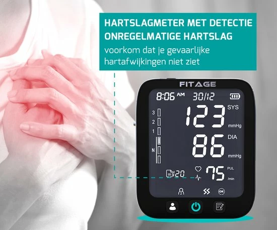 FITAGE® Bovenarm Bloeddrukmeter - Bloeddrukmeters - Hartslagmeter - Blood Pressure Monitor - Opbergtas - Omtrek Manchet 22-42cm 6 FITAGE® Bovenarm Bloeddrukmeter - Bloeddrukmeters - Hartslagmeter - Blood Pressure Monitor - Opbergtas - Omtrek Manchet 22-42cm - Afbeelding 4