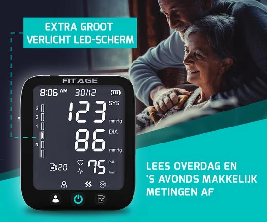 FITAGE® Bovenarm Bloeddrukmeter - Bloeddrukmeters - Hartslagmeter - Blood Pressure Monitor - Opbergtas - Omtrek Manchet 22-42cm 8 FITAGE® Bovenarm Bloeddrukmeter - Bloeddrukmeters - Hartslagmeter - Blood Pressure Monitor - Opbergtas - Omtrek Manchet 22-42cm - Afbeelding 6