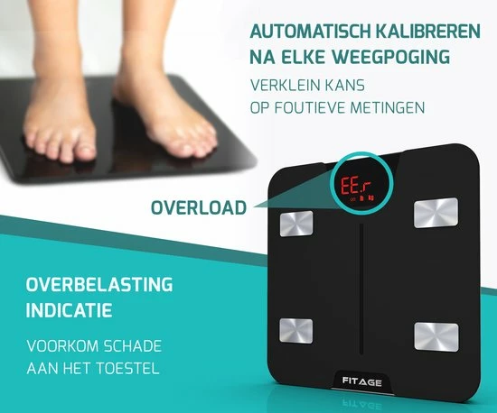 FITAGE® Personenweegschaal - Weegschaal Met 17x Lichaamsanalyse - Vetpercentagemeter - FITAGE App 7 FITAGE® Personenweegschaal - Weegschaal Met 17x Lichaamsanalyse - Vetpercentagemeter - FITAGE App - Afbeelding 5