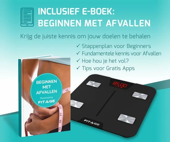 FITAGE® Personenweegschaal - Weegschaal Met 17x Lichaamsanalyse - Vetpercentagemeter - FITAGE App 8 FITAGE® Personenweegschaal - Weegschaal Met 17x Lichaamsanalyse - Vetpercentagemeter - FITAGE App - Afbeelding 6