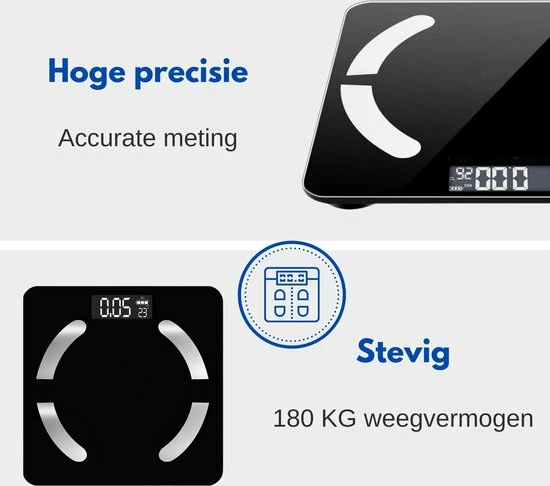 HealthyTech Weegschaal Personenweegschaal - Digitale Weegschaal Met Lichaamsanalyse - 12 Analyses 6 HealthyTech Weegschaal Personenweegschaal - Digitale Weegschaal Met Lichaamsanalyse - 12 Analyses - Afbeelding 4