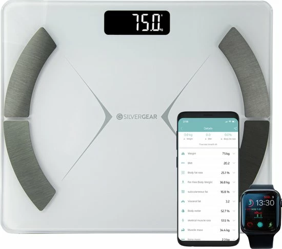 Silvergear Bluetooth Personenweegschaal - Met Zeer Volledige Lichaamsanalyse Met Vetpercentage – Inclusief Analyse App – Wit 3 Silvergear Bluetooth Personenweegschaal - Met Zeer Volledige Lichaamsanalyse Met Vetpercentage – Inclusief Analyse App – Wit