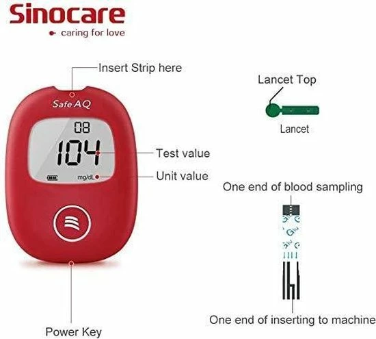 Sinocare - 5 Seconden Result Bloedglucosemeter, Safe AQ Smart Bloedglucosetestkit Met Bloedglucoseteststrips X 50 + Bloedsuikertestlancet X 50 + 2 AAA Batterijen + Diabetische Prikpen Zonder Code - Mg/dL 8 Sinocare - 5 Seconden Result Bloedglucosemeter, Safe AQ Smart Bloedglucosetestkit Met Bloedglucoseteststrips X 50 + Bloedsuikertestlancet X 50 + 2 AAA Batterijen + Diabetische Prikpen Zonder Code - Mg/dL - Afbeelding 6