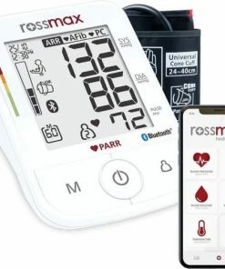 Rossmax X5 BT - Bloeddrukmeter Bovenarm Hartstichting - Klinisch Gevalideerd - Hartslagmeter - Bluetooth - Smartphone App - Onregelmatige Hartslag - AFib En PC Detectie - Geheugen - Gemiddelde Ochtend En Avond - 2 Gebruikers En Gastmodus