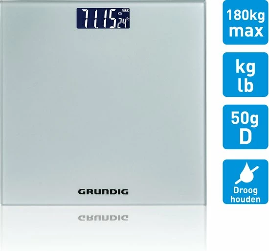 Grundig Weegschaal - Digitale Personenweegschaal - Van 2 Kg Tot 180 Kg - Grijs 4 Grundig Weegschaal - Digitale Personenweegschaal - Van 2 Kg Tot 180 Kg - Grijs - Afbeelding 2