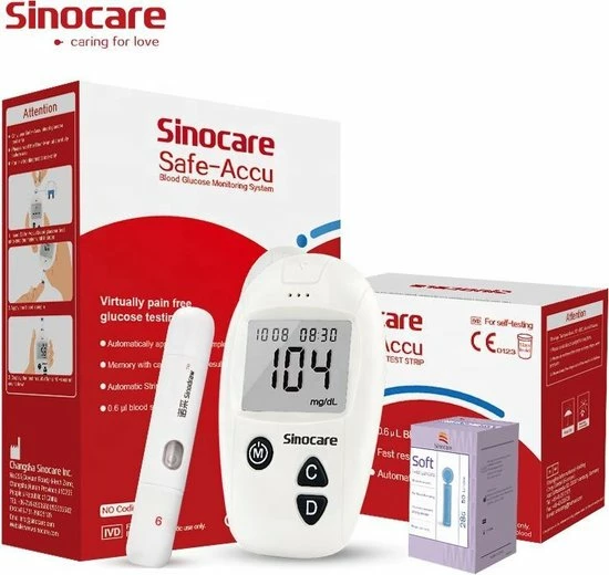 Sinocare - Sinocare Bloedglucosemeter, Safe-Accu Bloedglucosetestkit Met Bloedglucoseteststrips X 50 + Bloedsuikertestlancet X 50 + Diabetische Prikpen Zonder Code - Mg/dL 3 Sinocare - Sinocare Bloedglucosemeter, Safe-Accu Bloedglucosetestkit Met Bloedglucoseteststrips X 50 + Bloedsuikertestlancet X 50 + Diabetische Prikpen Zonder Code - Mg/dL
