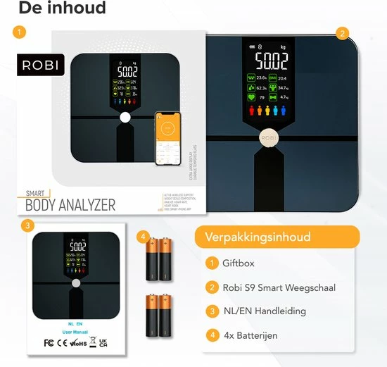 Robi Products Robi S9 Personenweegschaal Met Lichaamsanalyse - Zwart 13 Robi Products Robi S9 Personenweegschaal Met Lichaamsanalyse - Zwart - Afbeelding 11