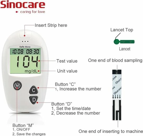 Sinocare Bloedglucose Meter ? Met 100 Test Strips En 100 Lancetten ? Diabetes ? Bloedsuiker Meter ? Bloedglucose Meter 5 Sinocare Bloedglucose Meter ? Met 100 Test Strips En 100 Lancetten ? Diabetes ? Bloedsuiker Meter ? Bloedglucose Meter - Afbeelding 3