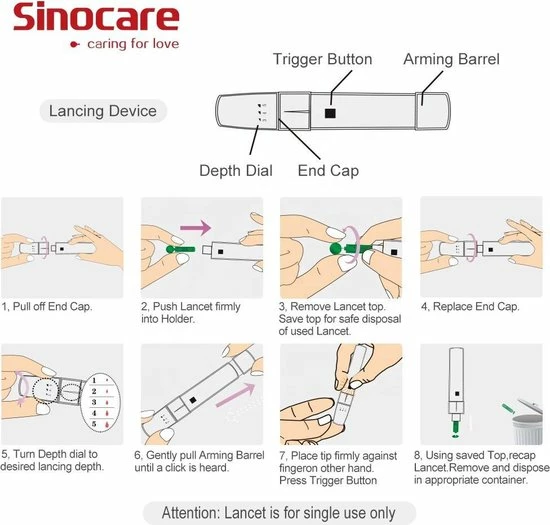 Sinocare - Sinocare Bloedglucosemeter, Safe-Accu Bloedglucosetestkit Met Bloedglucoseteststrips X 50 + Bloedsuikertestlancet X 50 + Diabetische Prikpen Zonder Code - Mg/dL 5 Sinocare - Sinocare Bloedglucosemeter, Safe-Accu Bloedglucosetestkit Met Bloedglucoseteststrips X 50 + Bloedsuikertestlancet X 50 + Diabetische Prikpen Zonder Code - Mg/dL - Afbeelding 3