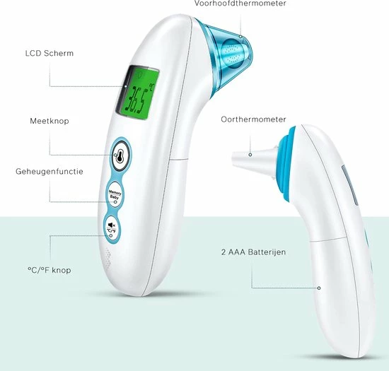 Bintoi® X100 - Digitale Oorthermometer - Infrarood Thermometer Voorhoofd - Temperatuurmeter - Koortsthermometer Voor Volwassenen En Baby's - Digitale Thermometer Lichaam - Instant Meting In 1 Seconde - Incl. Batterijen 10 Bintoi® X100 - Digitale Oorthermometer - Infrarood Thermometer Voorhoofd - Temperatuurmeter - Koortsthermometer Voor Volwassenen En Baby's - Digitale Thermometer Lichaam - Instant Meting In 1 Seconde - Incl. Batterijen - Afbeelding 8