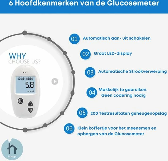 Thuys Glucosemeter - Bloedsuikermeter - Incl. Prikpen, 50 Teststrips & 50 Lancetten - Glucosemeter Startpakket 6 Thuys Glucosemeter - Bloedsuikermeter - Incl. Prikpen, 50 Teststrips & 50 Lancetten - Glucosemeter Startpakket - Afbeelding 4