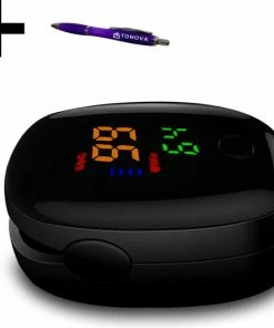 Nola & Coco Professionele Zwarte Saturatiemeter + Tonova Pen - CE Gecertificeerd - Digitale Hartslagmeter - Zuurstofmeter Vinger -Pulse Oximeter - LED Display - Vingertop Hartslag Meten - Gezondheid