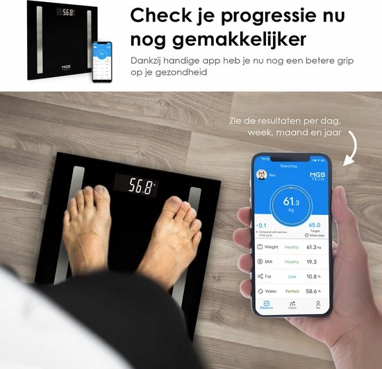 MGS Tech Slimme Personenweegschaal Met Volledig Lichaamsanalyse En Vetpercentage - Digitale Bluetooth Weegschaal Met App - Beste Koop 12 MGS Tech Slimme Personenweegschaal Met Volledig Lichaamsanalyse En Vetpercentage - Digitale Bluetooth Weegschaal Met App - Beste Koop - Afbeelding 10