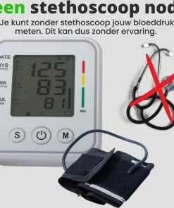 VERK GROUP Nauwkeurige Bloeddrukmeter Bovenarm - Elektrische Bloeddrukmeter En Haarstlagmeter In Een - Met LCD Scherm - Meet Volgens WHO Norm - Geheugenfunctie - Compact - Gratis Opbergtasje