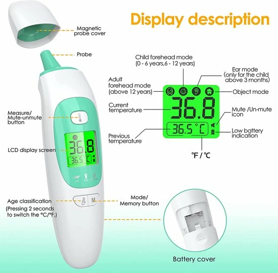 MohSo Koortsthermometer | Infrarood Koortsthermometer | Infrarood Thermometer | Infrarood Temperatuurmeter | Verlicht Display | Automatisch Standby | Geheugen Voor 40 Sets | Meet Binnen 2 Sec. | Nauwkeurig Contactloze Thermometer 4 MohSo Koortsthermometer | Infrarood Koortsthermometer | Infrarood Thermometer | Infrarood Temperatuurmeter | Verlicht Display | Automatisch Standby | Geheugen Voor 40 Sets | Meet Binnen 2 Sec. | Nauwkeurig Contactloze Thermometer - Afbeelding 2