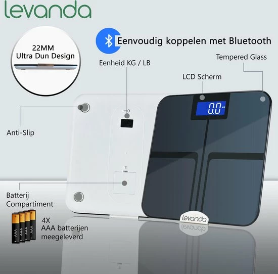 Levanda - Slimme Personen Weegschaal Met Lichaamsanalyse - Digitale Personenweegschaal Met App - Smart Scale Vetpercentage 5 Levanda - Slimme Personen Weegschaal Met Lichaamsanalyse - Digitale Personenweegschaal Met App - Smart Scale Vetpercentage - Afbeelding 3