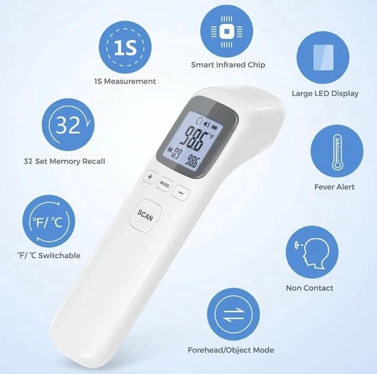 Medimeter Infrarood Thermometer Voorhoofd - Thermometer Lichaam - Koortsthermometer Voor Volwassenen En Baby's - Digitale Thermometer Koorts - Instant Meting In 1 Seconde - Makkelijk Te Lezen In Het Donker - Alarm Bij Koorts -Incl. Batterijen - Wit 9 Medimeter Infrarood Thermometer Voorhoofd - Thermometer Lichaam - Koortsthermometer Voor Volwassenen En Baby's - Digitale Thermometer Koorts - Instant Meting In 1 Seconde - Makkelijk Te Lezen In Het Donker - Alarm Bij Koorts -Incl. Batterijen - Wit - Afbeelding 7