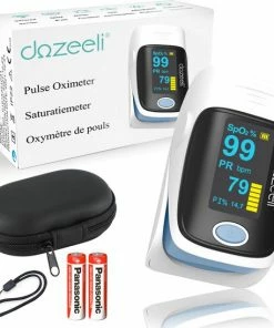 Dozeeli? Saturatiemeter Zuurstofmeter Vinger - Oximeter - FAGG Medische Kwalificatie En Inspectie + CE - NL Handleiding - Opberghoes Koord + Panasonic Batteijen - Blauw