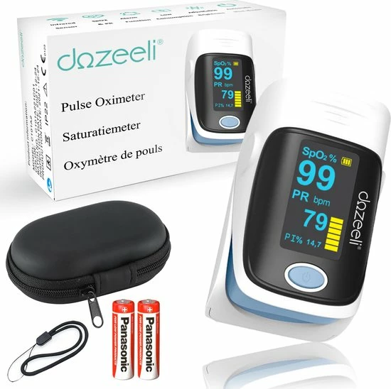 Dozeeli? Saturatiemeter Zuurstofmeter Vinger - Oximeter - FAGG Medische Kwalificatie En Inspectie + CE - NL Handleiding - Opberghoes Koord + Panasonic Batteijen - Blauw 3 Dozeeli? Saturatiemeter Zuurstofmeter Vinger - Oximeter - FAGG Medische Kwalificatie En Inspectie + CE - NL Handleiding - Opberghoes Koord + Panasonic Batteijen - Blauw