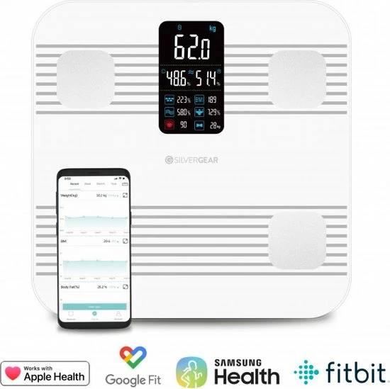 Silvergear Premium Slimme Weegschaal Met Hartslagmeter ? 17x Lichaamsanalyse Metingen - Gratis App - Wit 14 Silvergear Premium Slimme Weegschaal Met Hartslagmeter ? 17x Lichaamsanalyse Metingen - Gratis App - Wit - Afbeelding 12