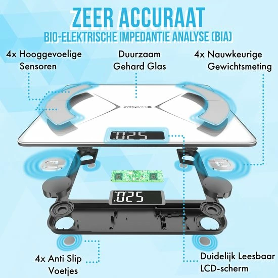 Silvergear Bluetooth Personenweegschaal - Met Zeer Volledige Lichaamsanalyse Met Vetpercentage – Inclusief Analyse App – Wit 5 Silvergear Bluetooth Personenweegschaal - Met Zeer Volledige Lichaamsanalyse Met Vetpercentage – Inclusief Analyse App – Wit - Afbeelding 3