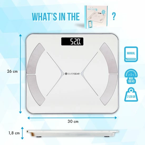 Silvergear Bluetooth Personenweegschaal - Met Zeer Volledige Lichaamsanalyse Met Vetpercentage – Inclusief Analyse App – Wit 10 Silvergear Bluetooth Personenweegschaal - Met Zeer Volledige Lichaamsanalyse Met Vetpercentage – Inclusief Analyse App – Wit - Afbeelding 8