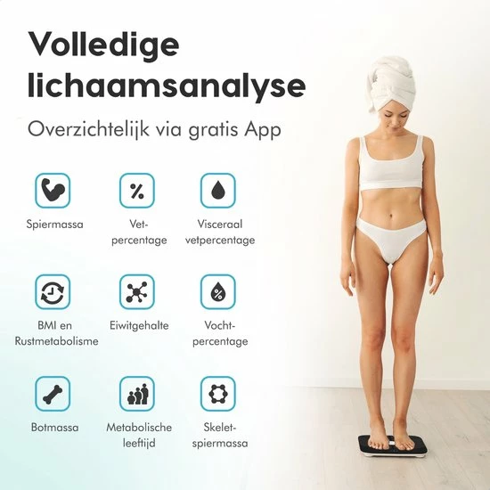 Qumax Slimme Weegschaal Met Lichaamsanalyse - Personenweegschaal Nederlandse App ? Digitale Weegschaal Met 11 Meetfuncties ? Anti-slip - Zwart 4 Qumax Slimme Weegschaal Met Lichaamsanalyse - Personenweegschaal Nederlandse App ? Digitale Weegschaal Met 11 Meetfuncties ? Anti-slip - Zwart - Afbeelding 2