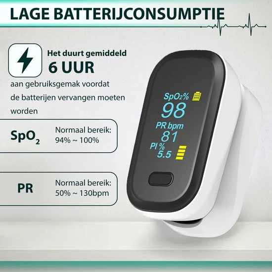 Curify? Medische Saturatiemeter - Zuurstofmeter Vinger Inclusief Hartslagmeter - Pulse Oximeter Met PI Functie 6 Curify? Medische Saturatiemeter - Zuurstofmeter Vinger Inclusief Hartslagmeter - Pulse Oximeter Met PI Functie - Afbeelding 4