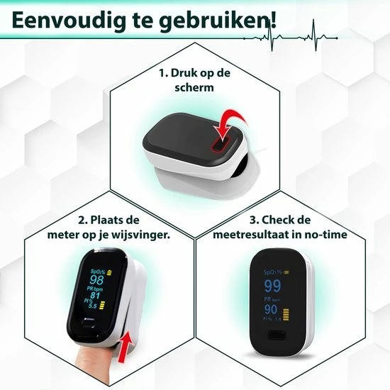 Curify? Medische Saturatiemeter - Zuurstofmeter Vinger Inclusief Hartslagmeter - Pulse Oximeter Met PI Functie 7 Curify? Medische Saturatiemeter - Zuurstofmeter Vinger Inclusief Hartslagmeter - Pulse Oximeter Met PI Functie - Afbeelding 5