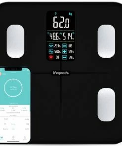LifeGoods Personenweegschaal - Lichaamsanalyse & Vetpercentage - Digitaal - 15 Metingen - Zwart
