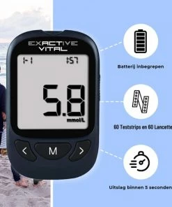 Exactive Vital Glucosemeter Startpakket XL – Bloedsuikermeter – Diabetes Meter – Glucose Monitor – Glucosemeter - Donkerblauw - 60 Teststrips - 60 Lancetten -Yunmai Shop 550x550 385