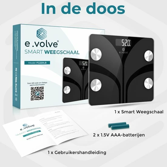 E.volve Slimme Weegschaal - 14x Lichaamsanalyse O.a. Vetpercentage - Digitale Personenweegschaal Met App 6 E.volve Slimme Weegschaal - 14x Lichaamsanalyse O.a. Vetpercentage - Digitale Personenweegschaal Met App - Afbeelding 4