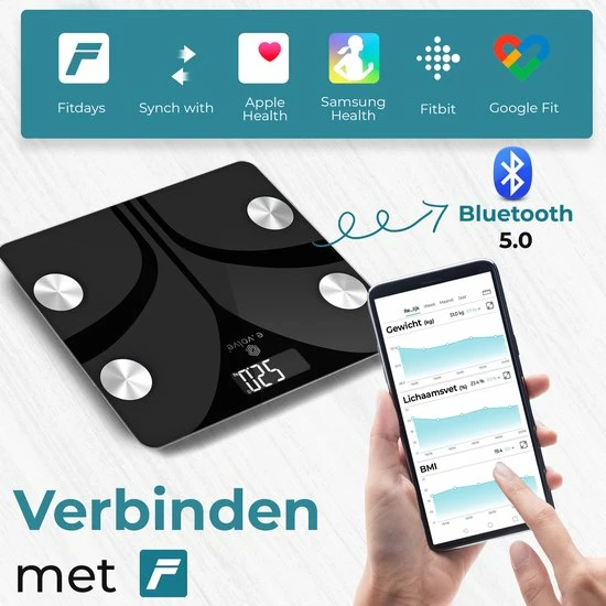 E.volve Slimme Weegschaal - 14x Lichaamsanalyse O.a. Vetpercentage - Digitale Personenweegschaal Met App 9 E.volve Slimme Weegschaal - 14x Lichaamsanalyse O.a. Vetpercentage - Digitale Personenweegschaal Met App - Afbeelding 7