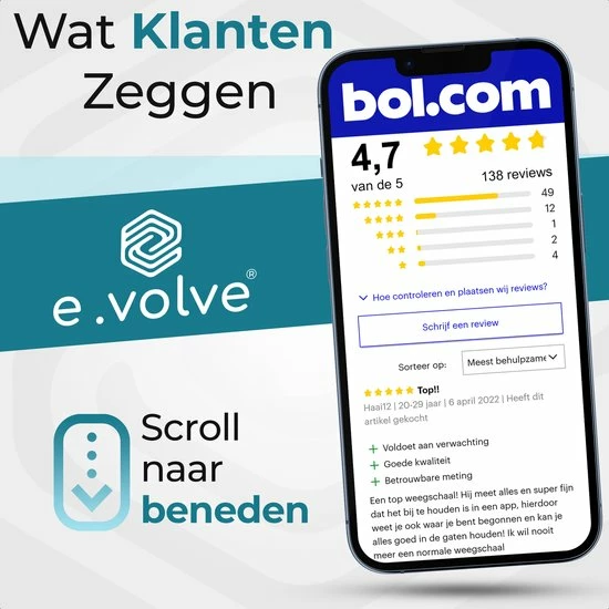E.volve Slimme Weegschaal - 14x Lichaamsanalyse O.a. Vetpercentage - Digitale Personenweegschaal Met App 11 E.volve Slimme Weegschaal - 14x Lichaamsanalyse O.a. Vetpercentage - Digitale Personenweegschaal Met App - Afbeelding 9
