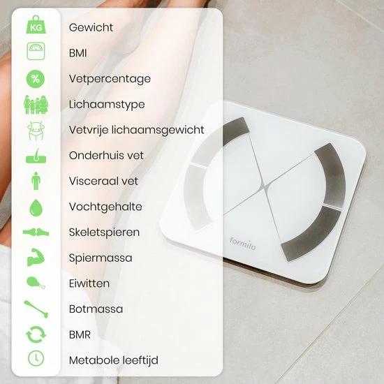 Formilo - Personenweegschaal Met Lichaamsanalyse - Met App - Digitaal - Wit 4 Formilo - Personenweegschaal Met Lichaamsanalyse - Met App - Digitaal - Wit - Afbeelding 2