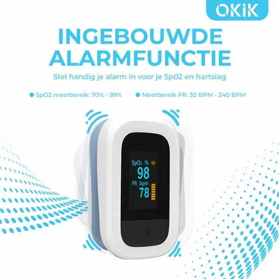 Okik Luxe Saturatiemeter Met Hartslagmeter ? Zuurstofmeter Vinger ? Pulse Oximeter 7 Okik Luxe Saturatiemeter Met Hartslagmeter ? Zuurstofmeter Vinger ? Pulse Oximeter - Afbeelding 5