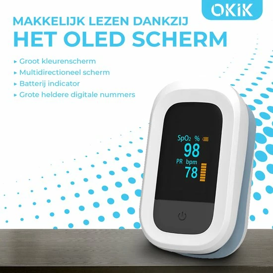 Okik Luxe Saturatiemeter Met Hartslagmeter ? Zuurstofmeter Vinger ? Pulse Oximeter 11 Okik Luxe Saturatiemeter Met Hartslagmeter ? Zuurstofmeter Vinger ? Pulse Oximeter - Afbeelding 9